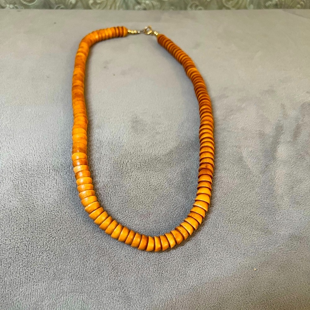 Sale! Natural Wood Beaded Snake Coil Necklace Vintage